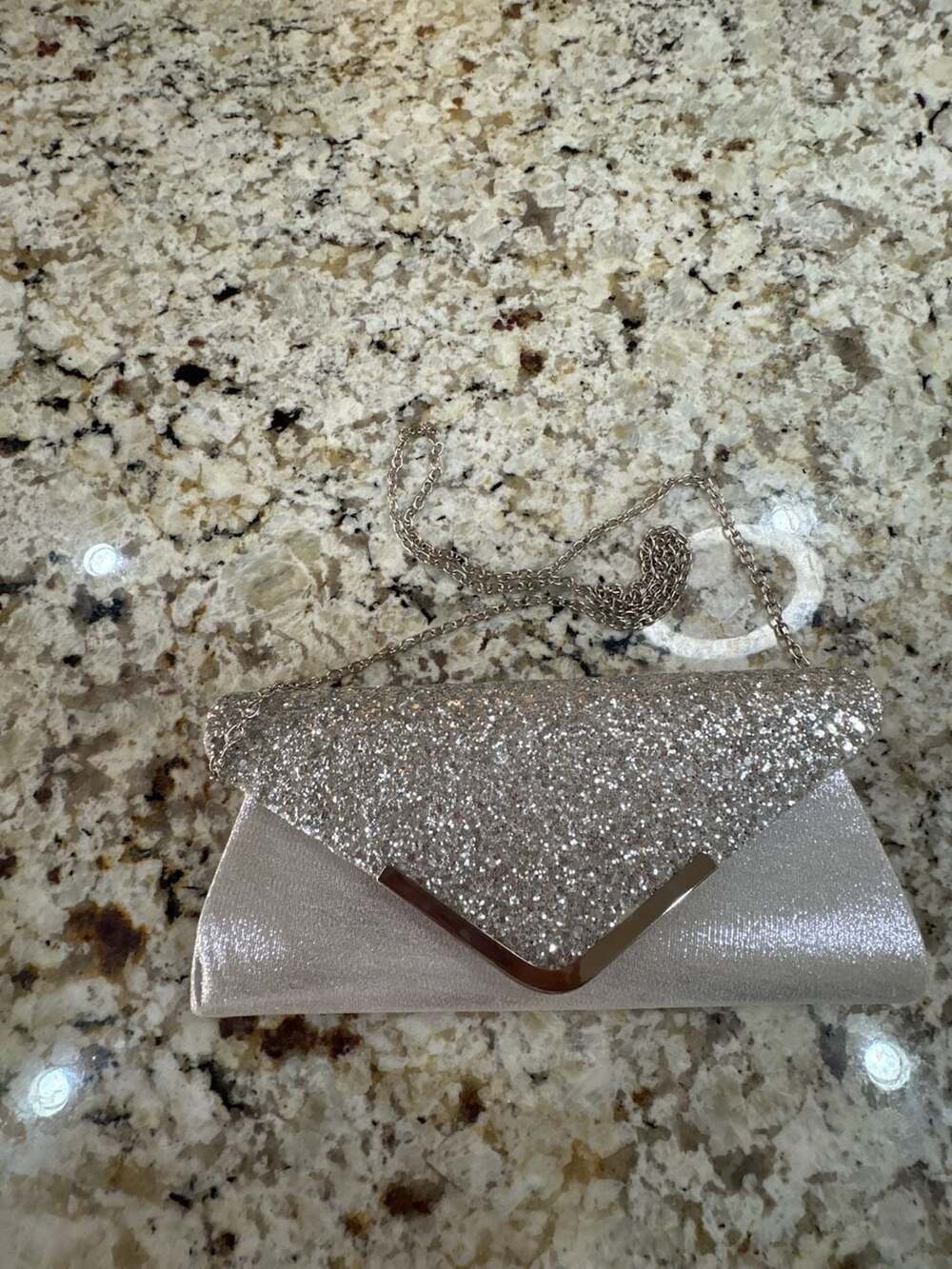 Unbranded Silver Glitter Envelope Clutch Evening Bag